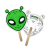 5x5 Inch Alien Shaped Face Mask Mini Hand Fans - 16 pt