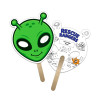 5x5 Inch Alien Shaped Face Mask Mini Hand Fans - 16 pt