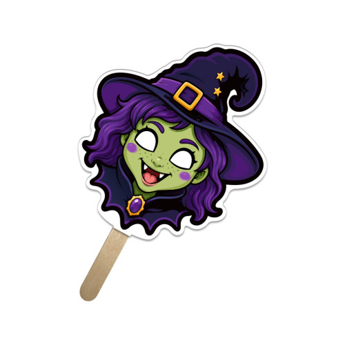 5x5 Inch Witch Shaped Face Mask Mini Hand Fans - 16 pt