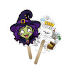 5x5 Inch Witch Shaped Face Mask Mini Hand Fans - 16 pt