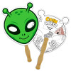8x8 Inch Alien Shaped Face Mask Hand Fans - 16 pt