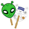 8x8 Inch Alien Shaped Face Mask Hand Fans - 16 pt