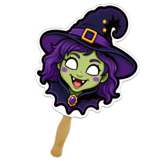 8x8 Inch Witch Shaped Face Mask Hand Fans - 16 pt
