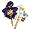 8x8 Inch Witch Shaped Face Mask Hand Fans - 16 pt